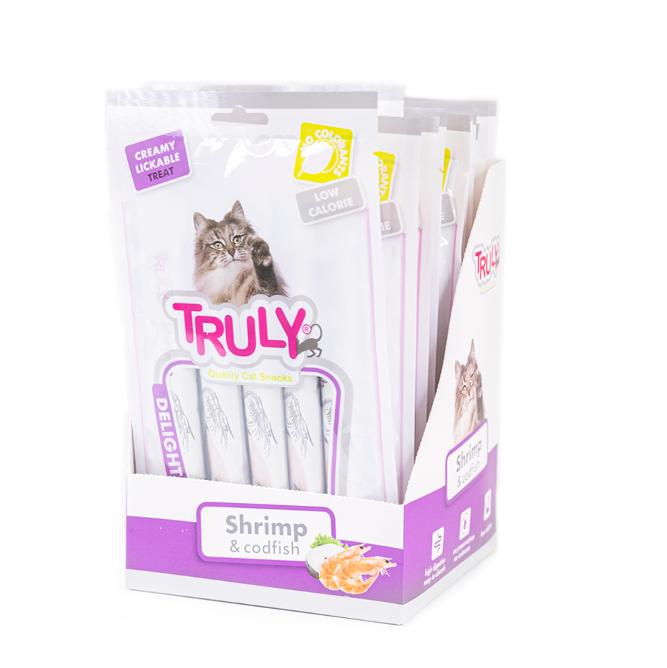 Truly - 12 x 5 Stk Cat Creamy Lickable Rejer og torsk840gr ialt