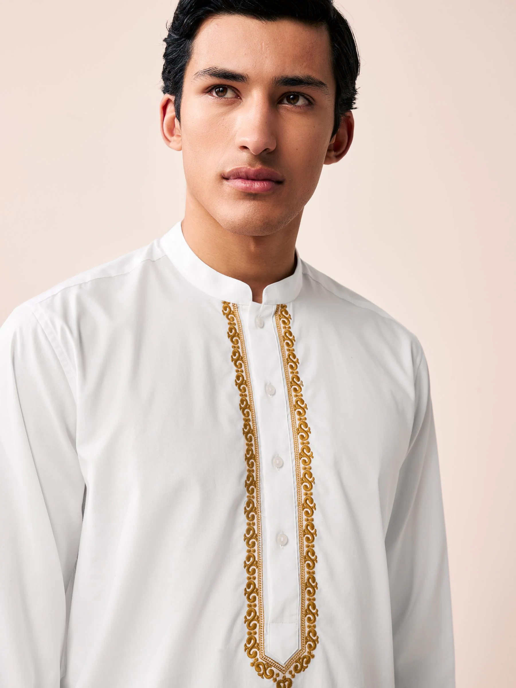 Wit - 100% katoenen kurta met borduursel