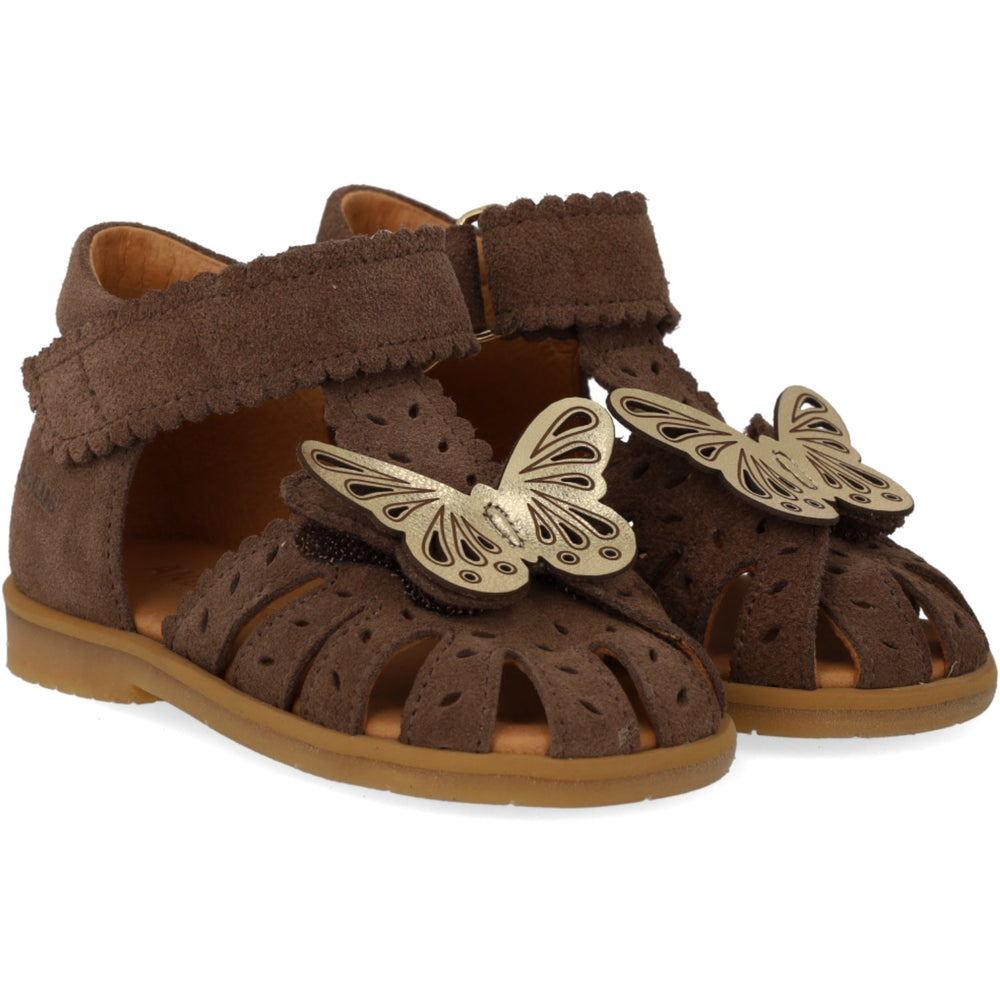 Køb Angulus Dark Taupe/Gold Shine Sandal Med Sommerfugl Og Dobbelt Velcro