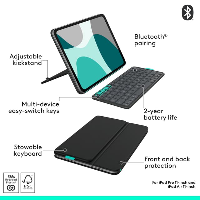Logitech Flip Folio iPad Pro 11»/iPad Air 11« tablet-tastatur (sort)