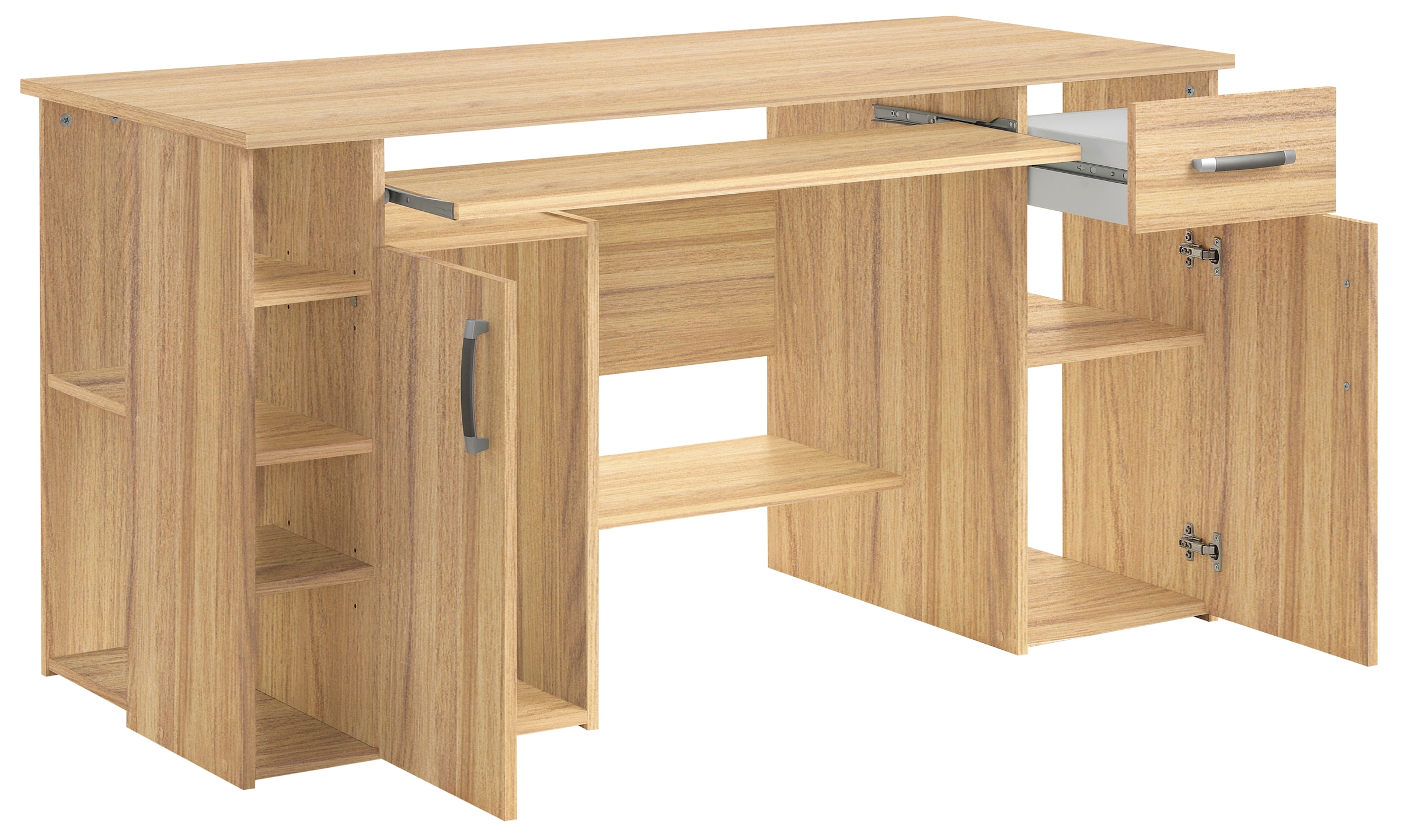VOGL Möbelfabrik Schreibtisch »Tim mit seitlich offenen Fächern & Tastaturauszug,« Druckerablage, 1 Schublade, Breite 138 cm, Made in Germany