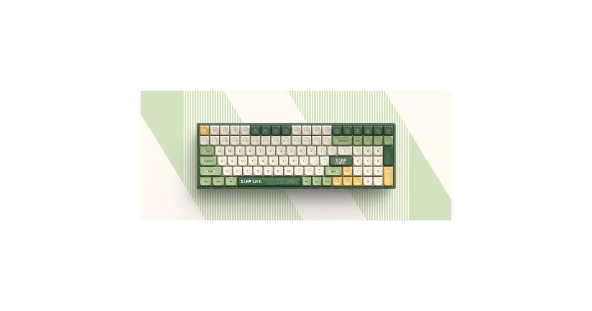 IqunixF97 Camping Wireless Mechanical Keyboard, gaming toetsenbord  (Groen/oranje, US lay-out, IQUNIX Moonstone, RGB leds, 96%, Hot-swappable, PBT, 2.4GHz | Bluetooth 5.1 | USB-C)