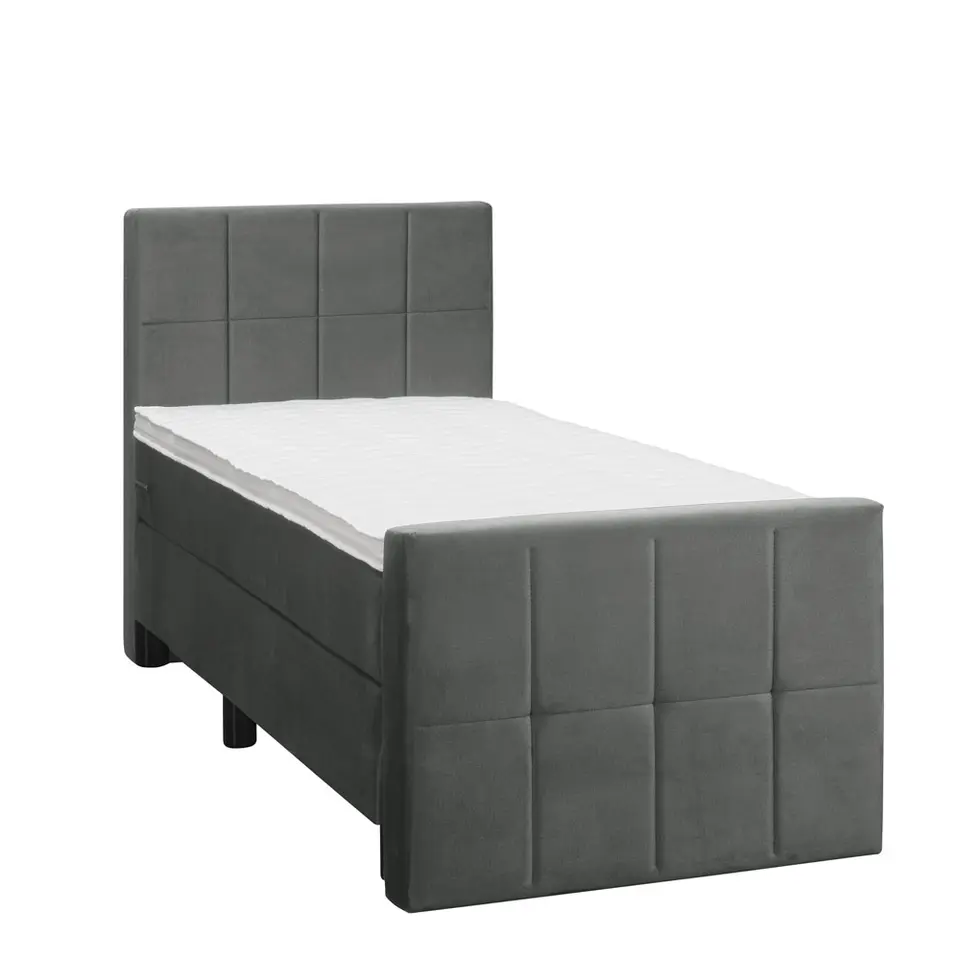 Boxspring met voetbord Liv geblokt - grijs - 90x200 cm - ronde poot