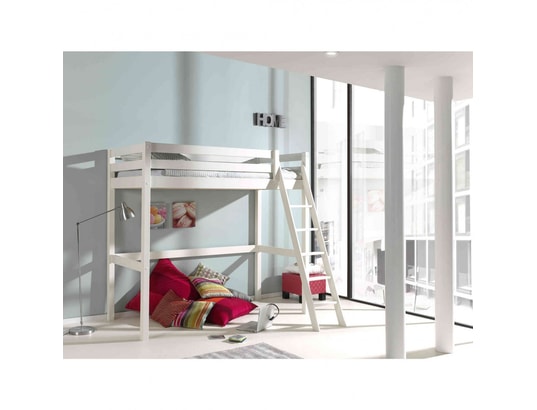 TERRE DE NUIT - Lit mezzanine laqué blanc 90 x 200