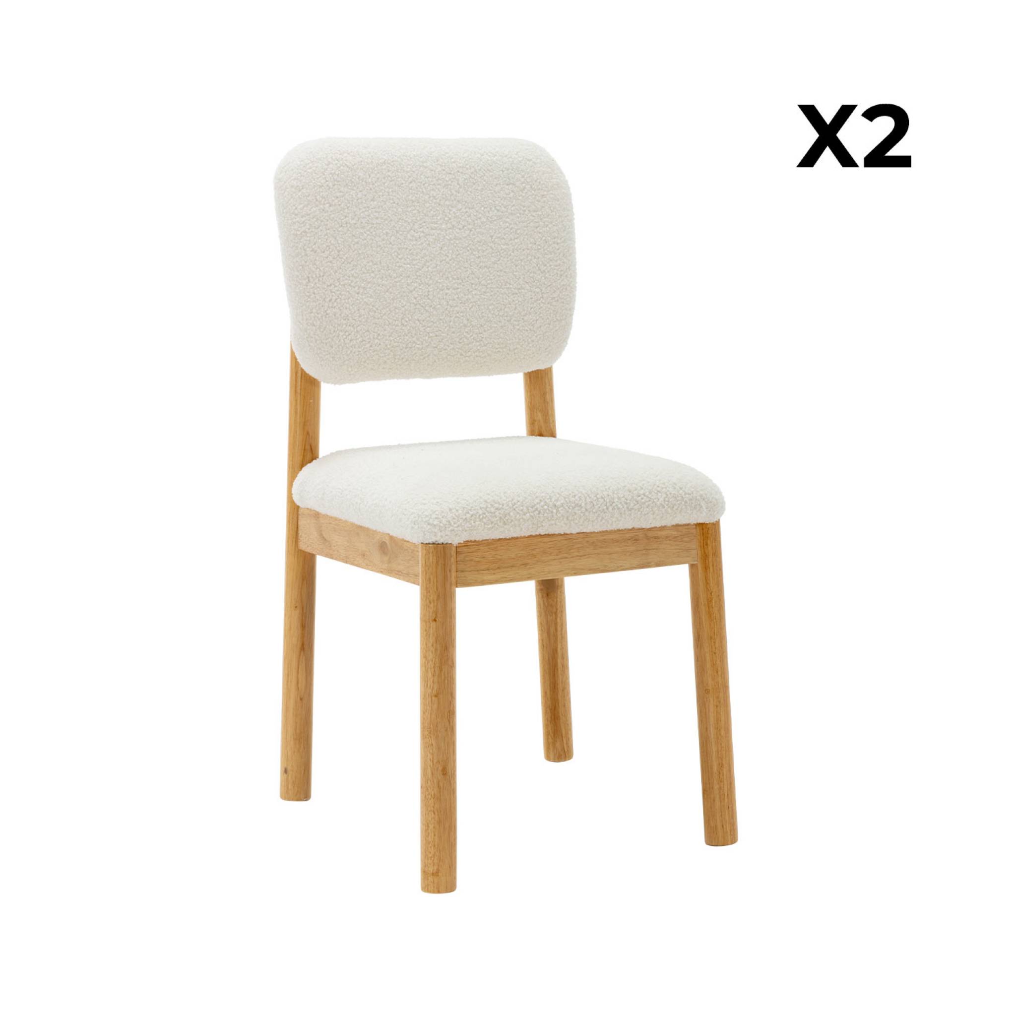 Lot de 2 chaises scandinaves piètement en bois d'hévéa revêtement bouclette