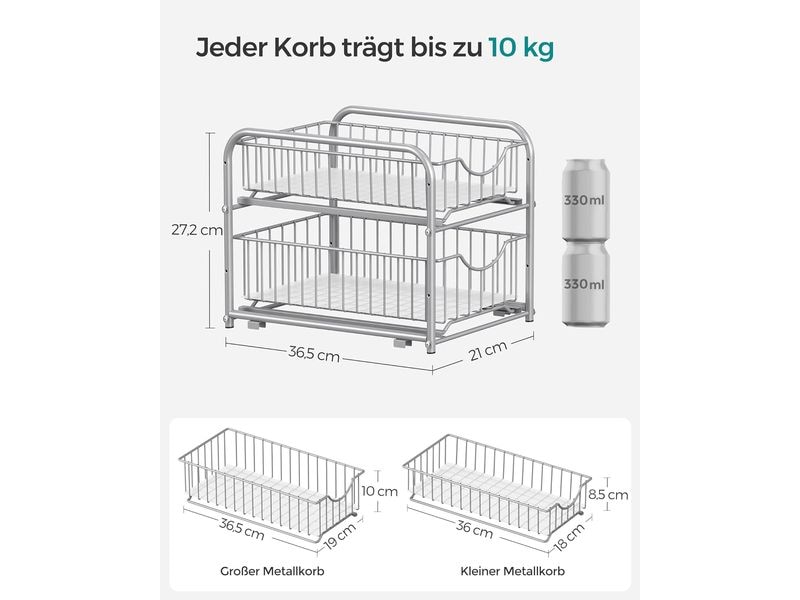 Songmics Küchenregal 2 Schubladen Silber Küchen-Organizer