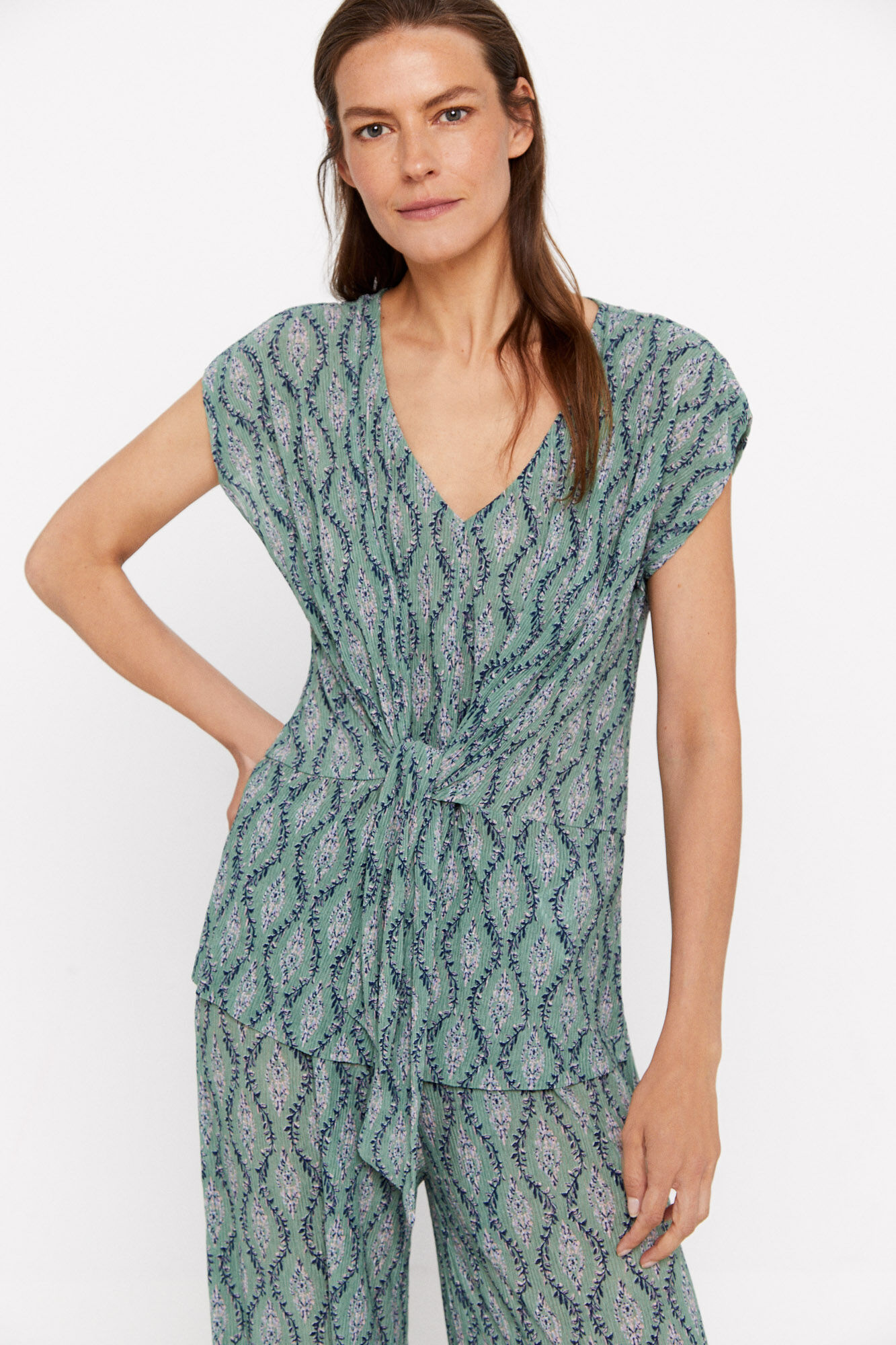Top plissado nude - Verde