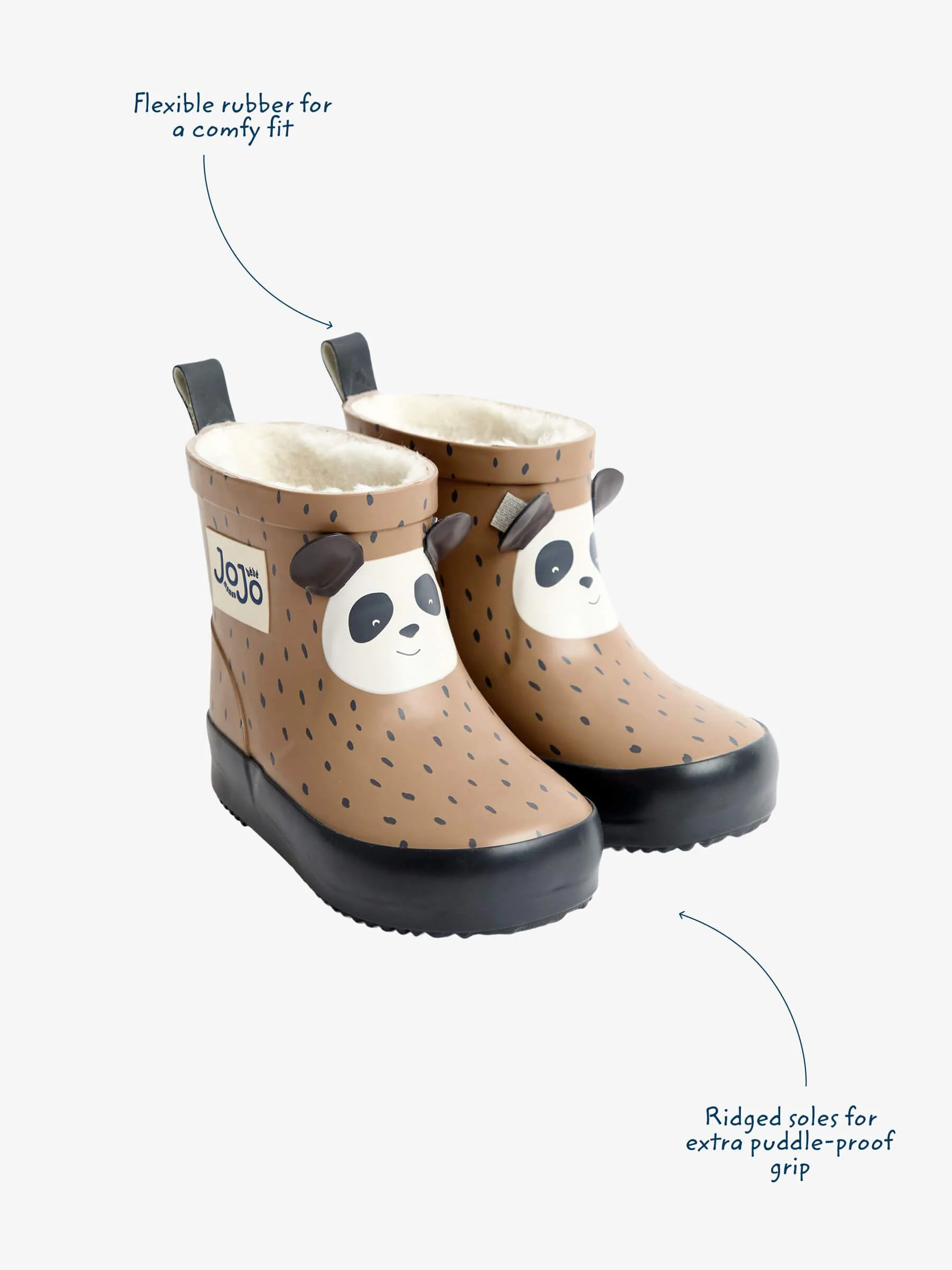 Brown Panda - JoJo Maman Bébé Short Cosy Lined Wellie Boot