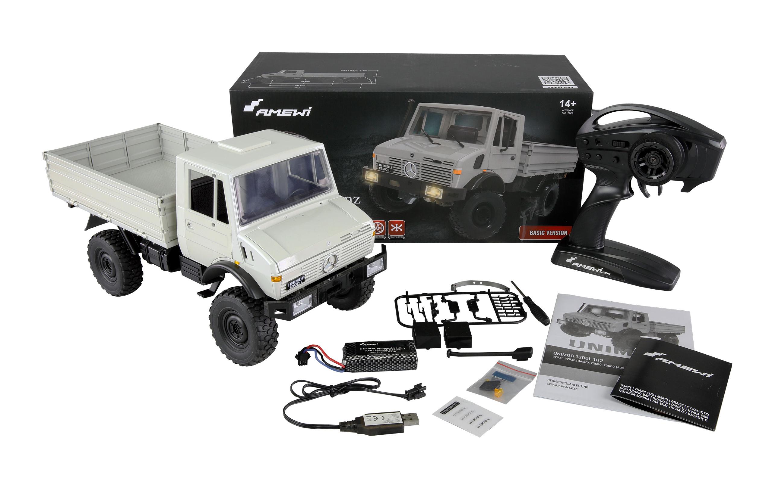 Mercedes-Benz Unimog Basic 4WD Hellgrau, RTR, 1:12Originalgetreues Unimog RC-Modell mit Allradantireb