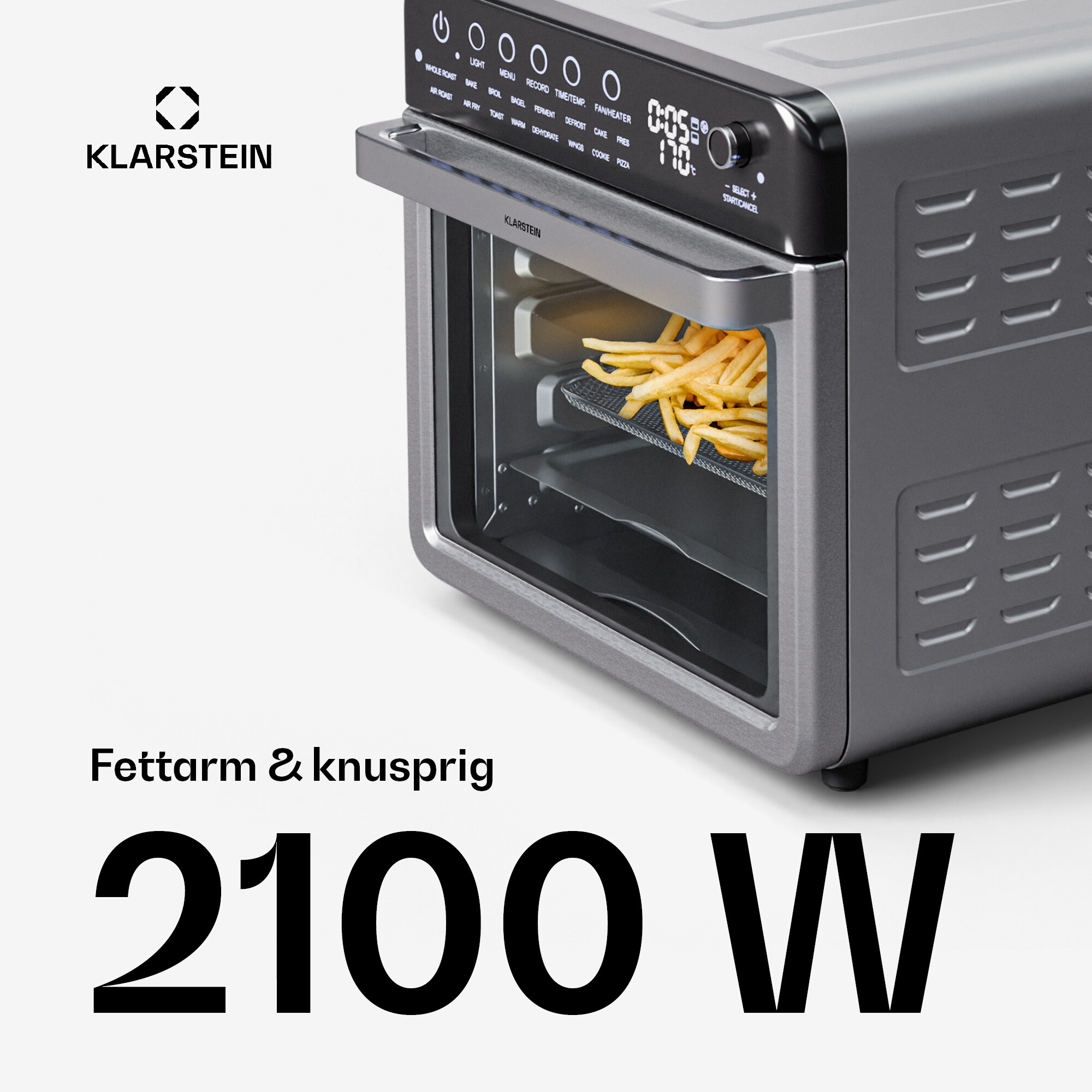 Air Glaze Digital Heißluftfritteuse | 2100 W | 16 Programme | App | 34 Liter | inkl. Zubehörset Edelstahl