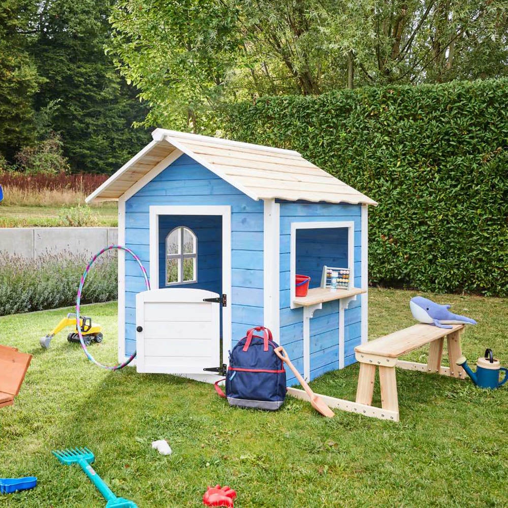 Home Deluxe - Speelhuis - HET GROTE PALEIS blauw - 166 x 138 x 132 cm - met bank - FSC-gecertificeerd kinderspeelhuis, incl. montagemateriaal | Tuinhuis, houten huis, kinderspeelhuis