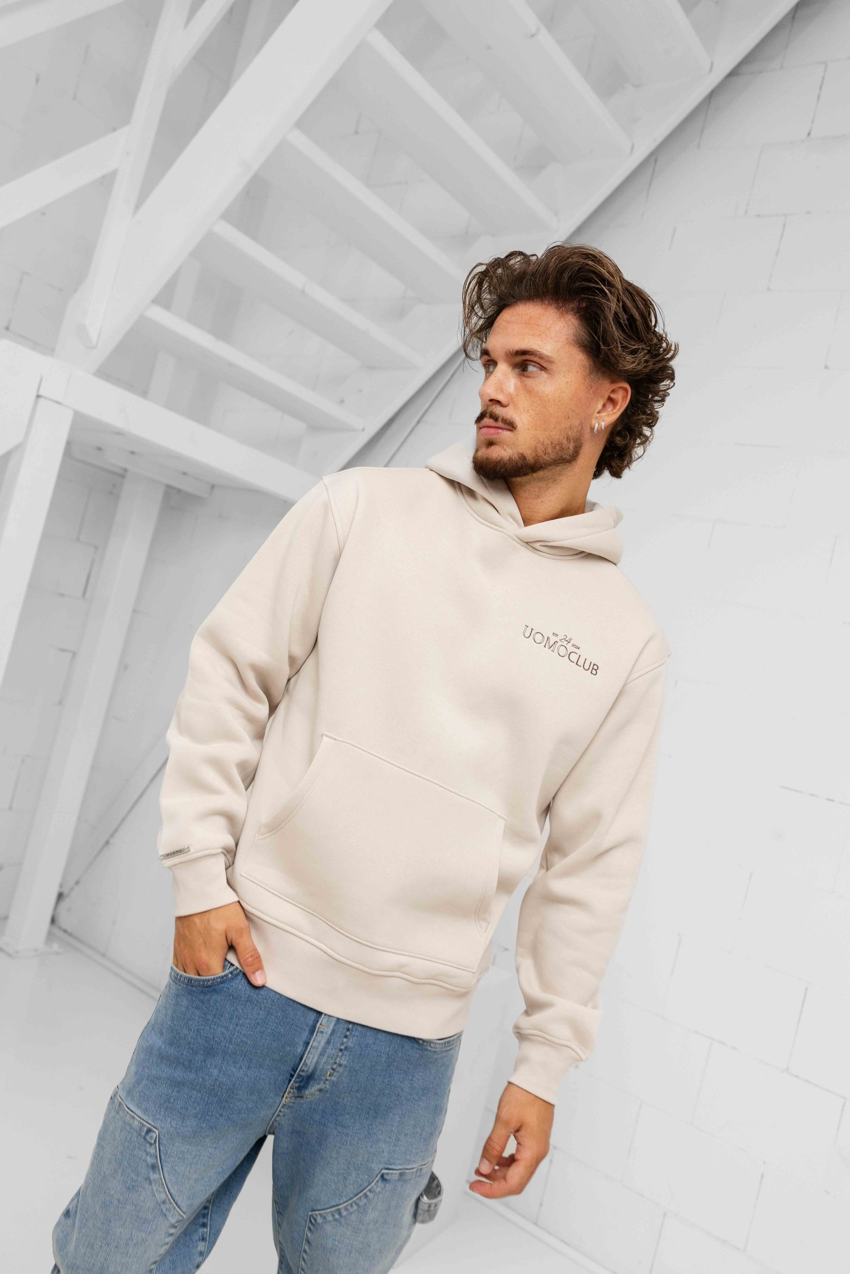 24 Uomo Club Hoodie Heren Beige