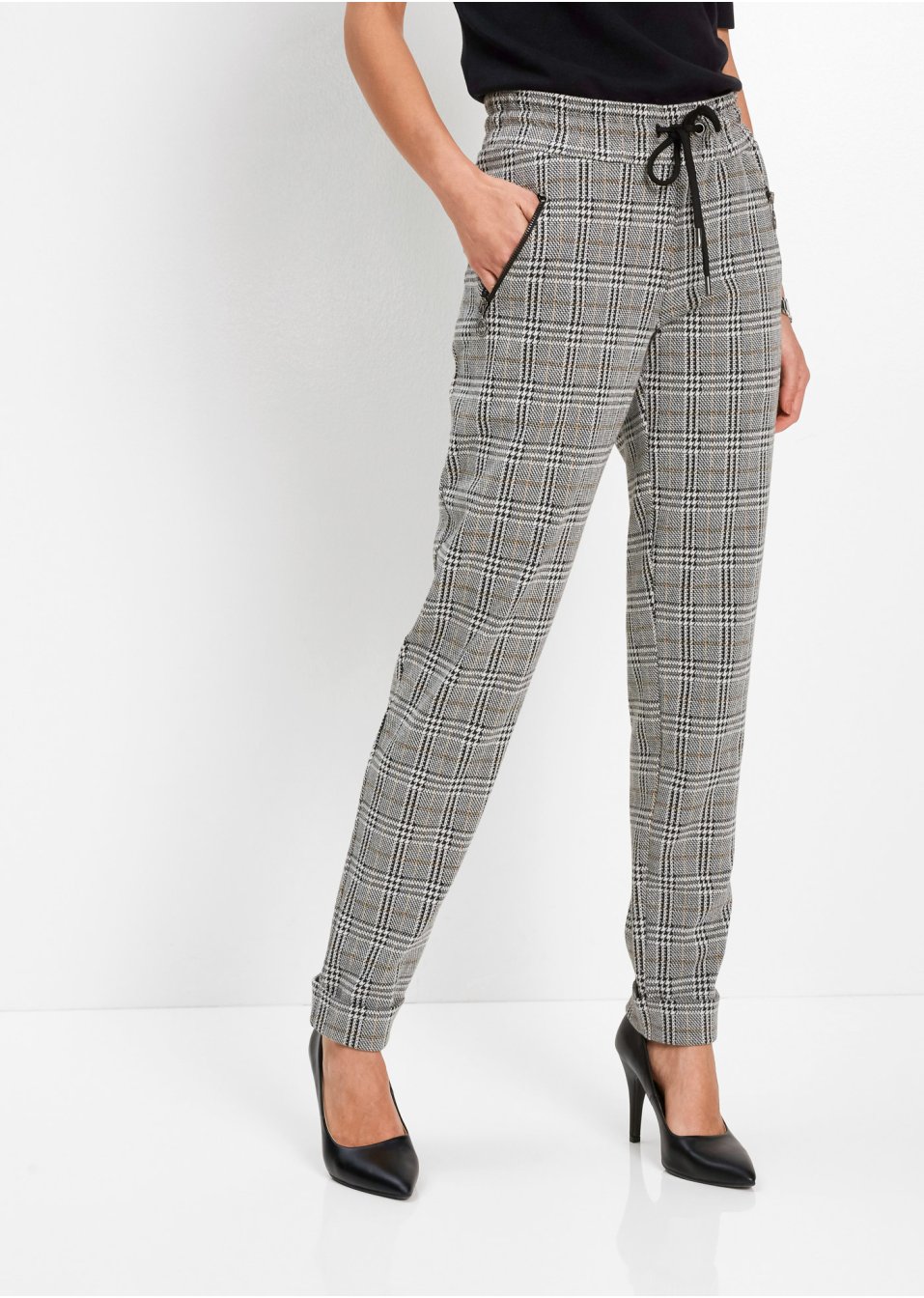 Pantalon taille extensible à carreaux Prince de Galles