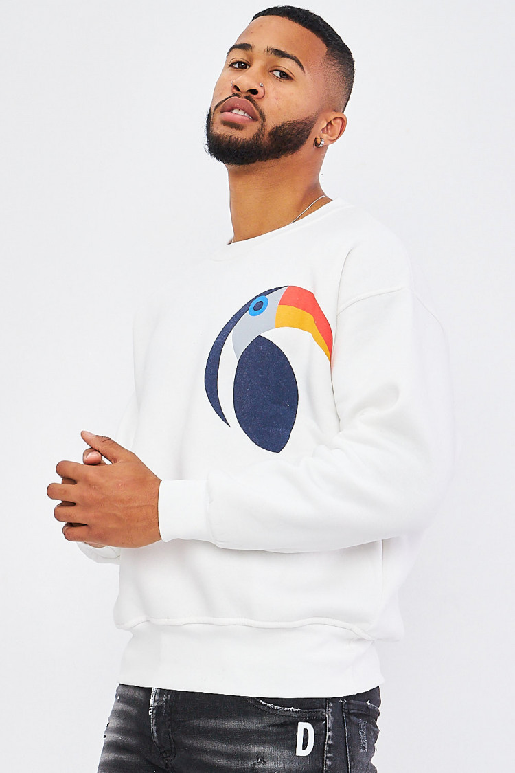 Sweat blanc illustration toucan