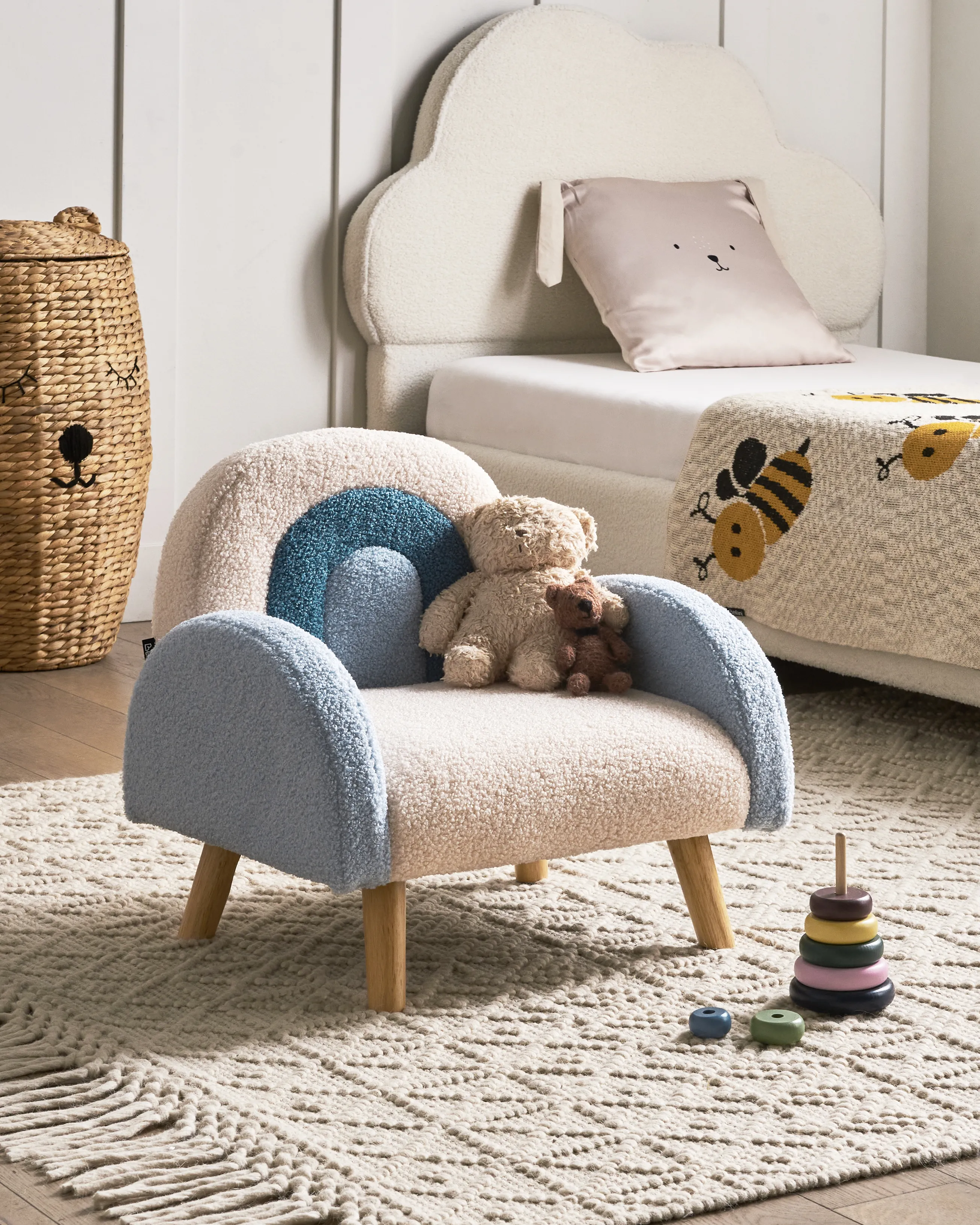 Kinderfauteuil Regenboog OMBO Bouclé Lichtblauw
