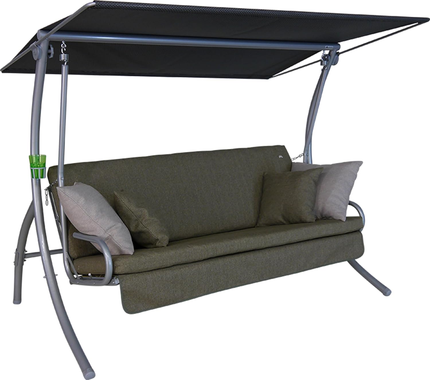 Angerer Hollywoodschaukel Drift Smart – Schaukel zum Sitzen, Liegen & Entspannen, inkl. Bett-Funktion, einfache Montage, Made in Germany, hochwertiger Stoff, Olive