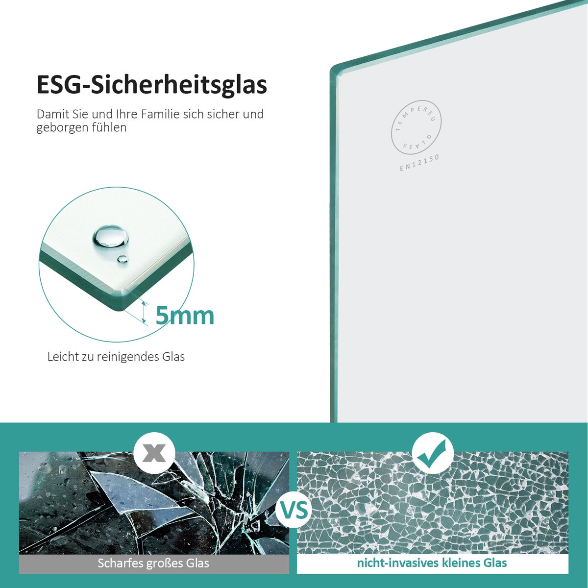 EMKE Hoekdouchecabine met 5 mm NANO-glas, 80x90 cm, hoogte 185 cm