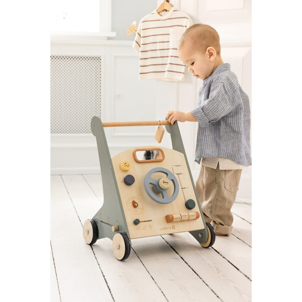 Køb Sebra Wooden Aktivitets Gåvogn Car