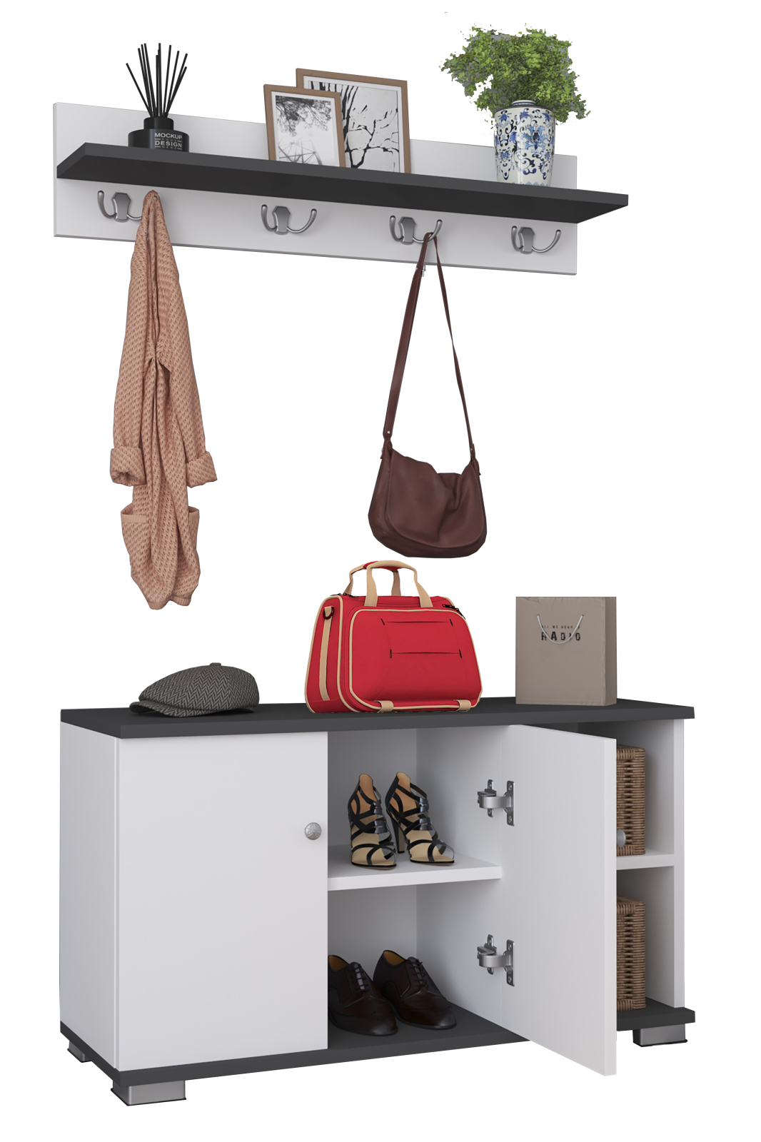 Garderoben-Set GADOS L - weiß - anthrazit - 90 cm