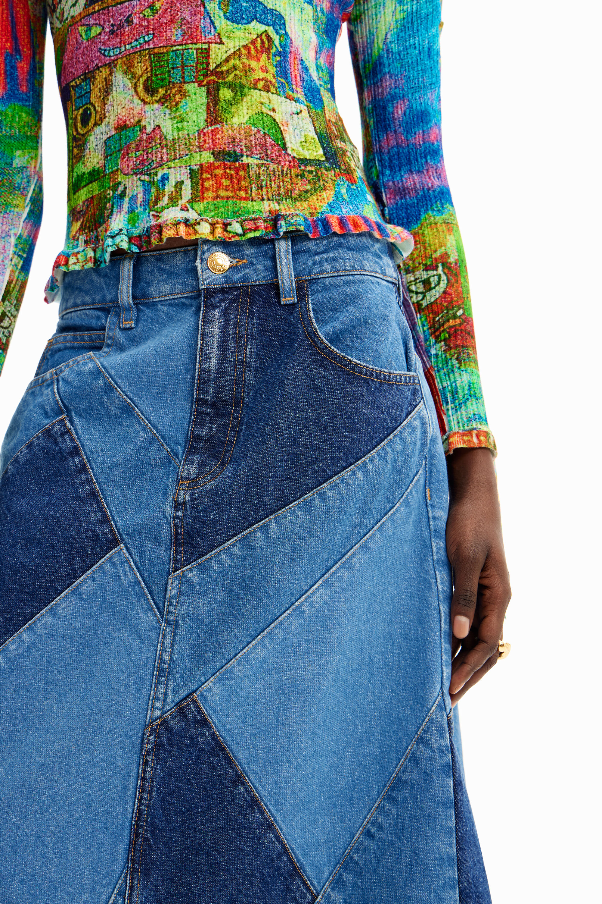 Saia jeans com patch María Escoté