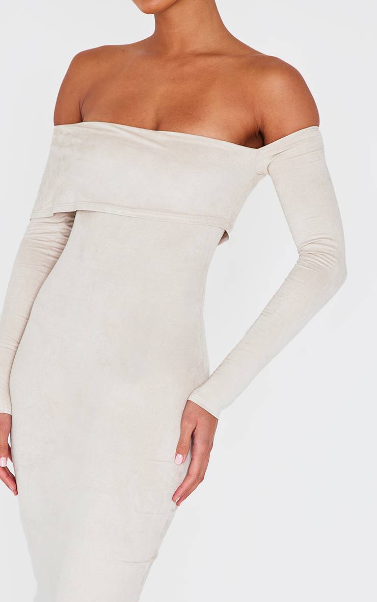 Robe Longue À Manches Longues En Synthétique Col Bardot