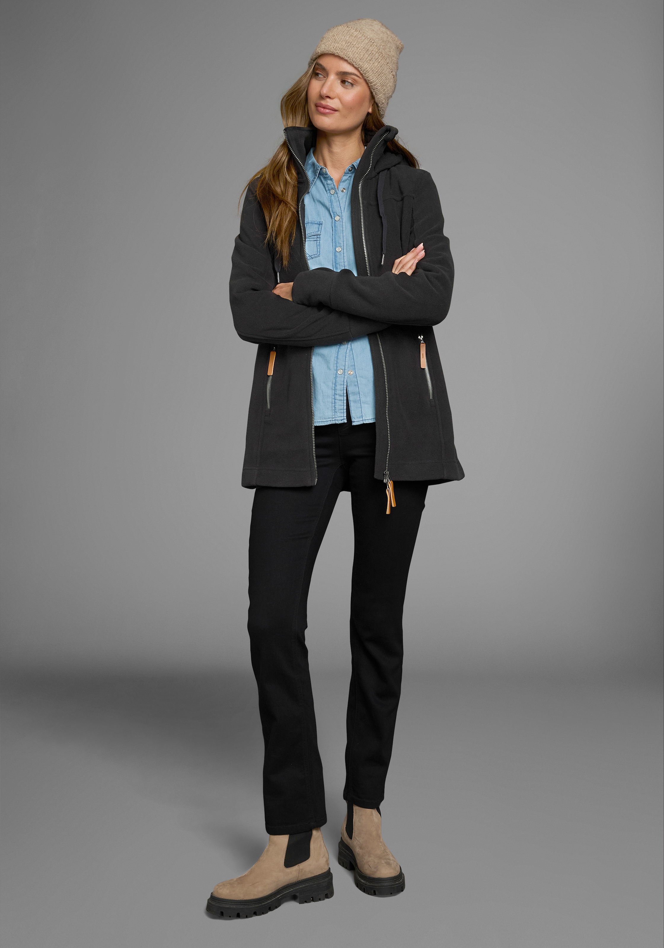 Polarino Fleecejacke mit Kapuze aus Fleece,  atmungsaktiv,  schnell trocknend