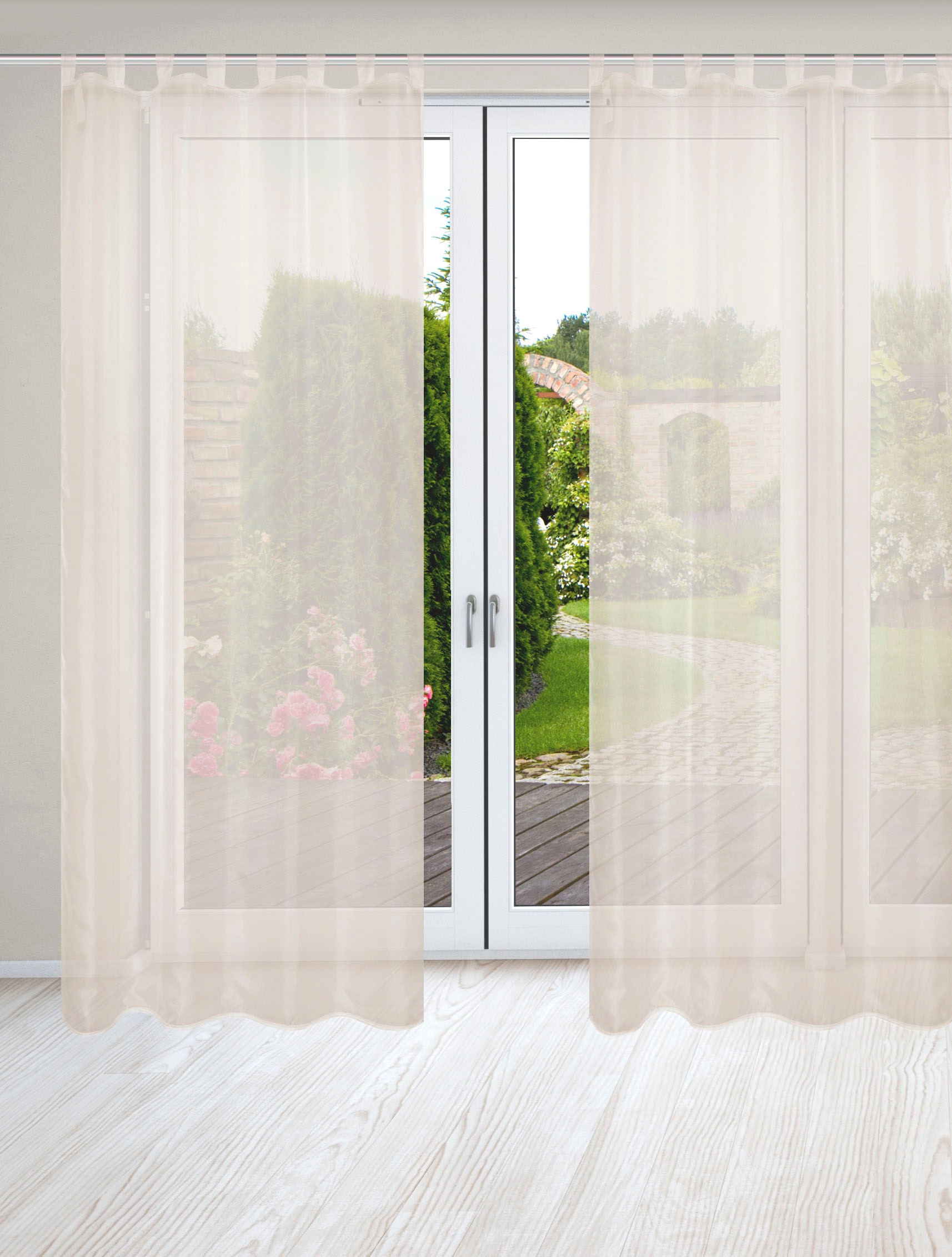 HOME WOHNIDEEN Vorhang »NESSI 2er Pack« Schlaufen 2 Stk. tlg. Uni, Voile, transparent, Schlaufen inkl. Zugband, 2er Pack