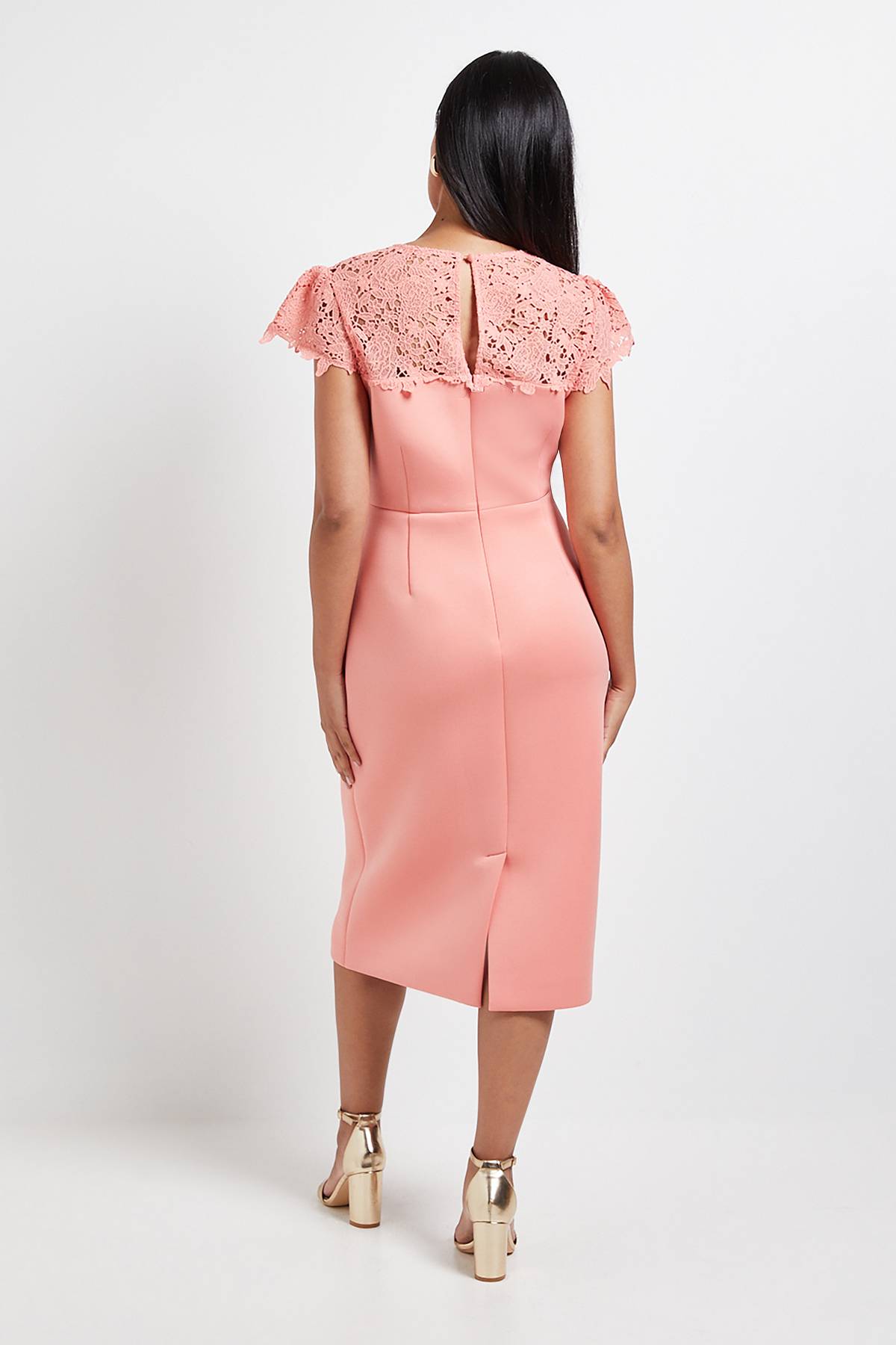 Wallis Robe Crayon Petite en Scuba avec Manches en Dentelle