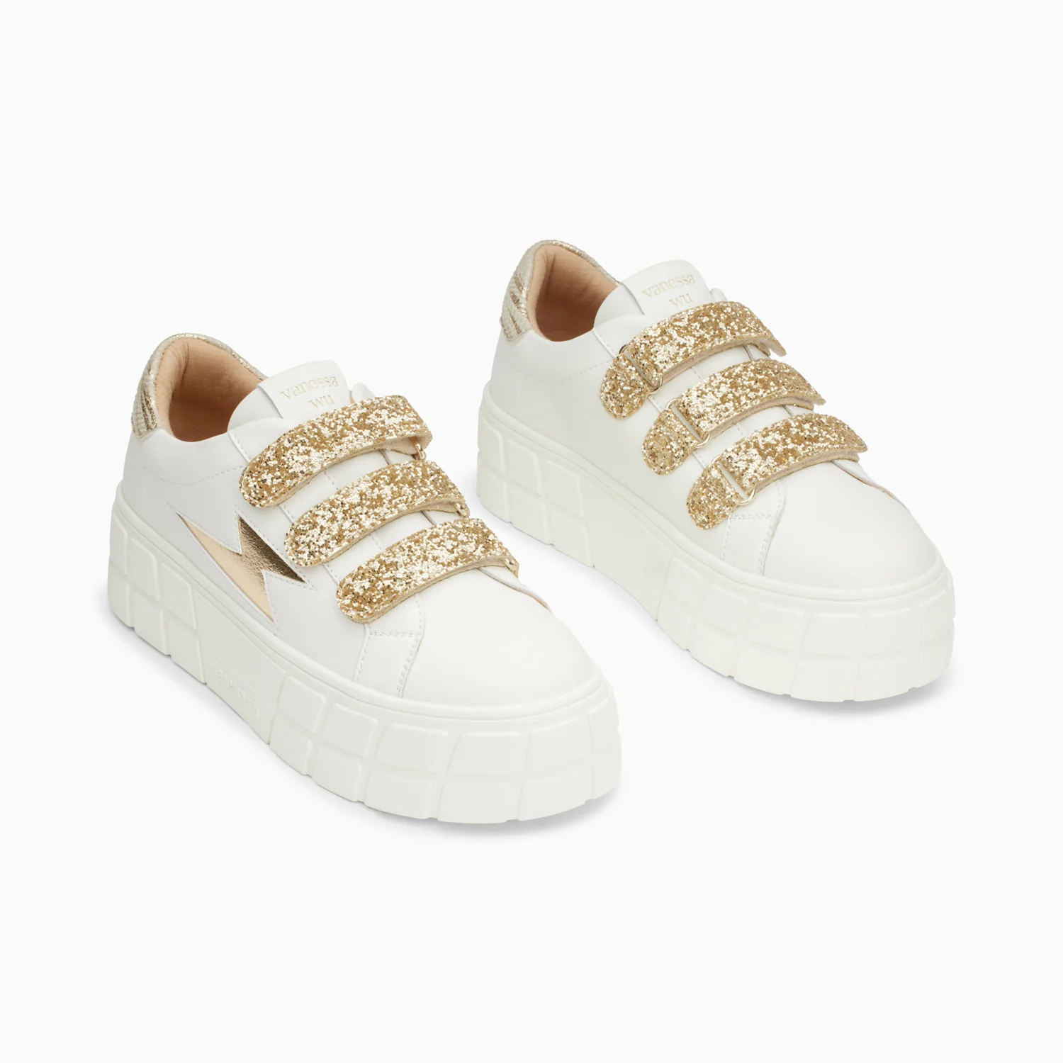 Sneakers-Baskets éclair Eve blanc et or à plateforme