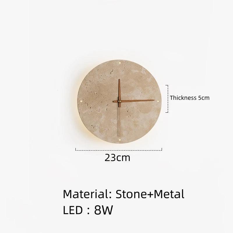 Travertine Marble Wall Decor Clock with LED Light | Modern Minimal Natural Stone Decorative Clock