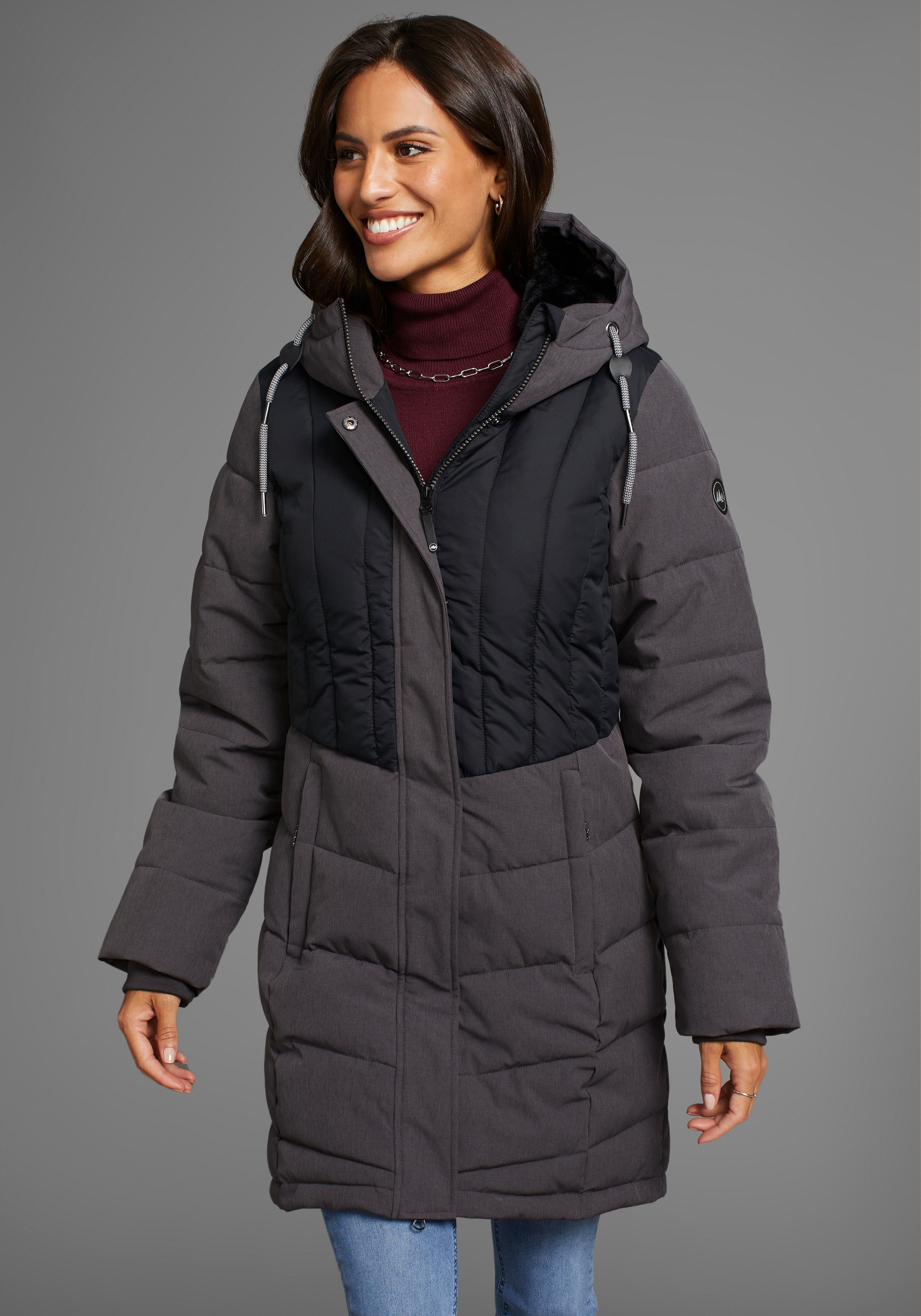 Polarino Winterjacke mit Kapuze gesteppter Winterparka mit gefütterter Kapuze