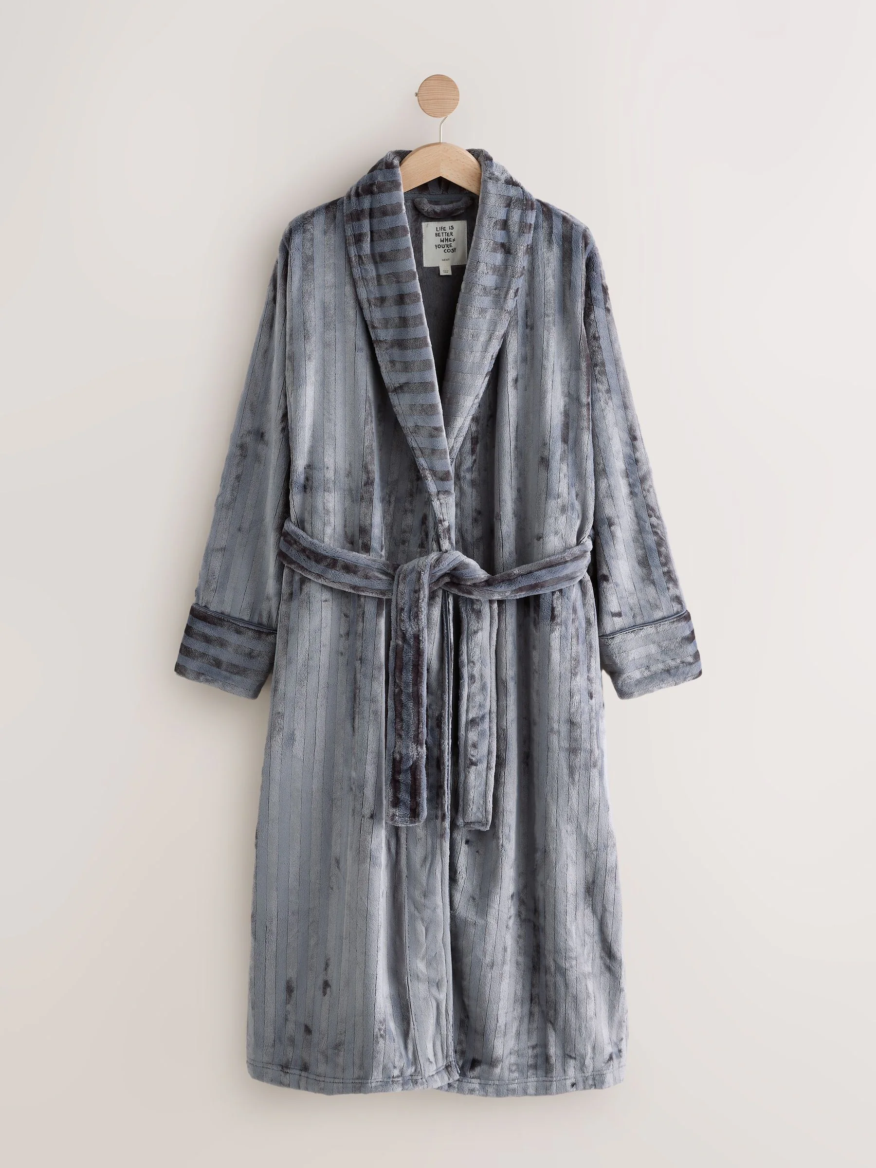 Grijs - Supersoft Tonal Stripe Dressing Gown