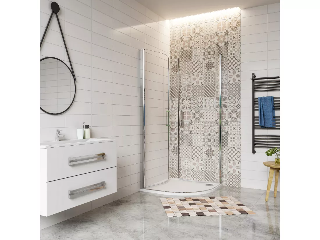 AICA Cabine de Douche Quart de Cercle 90x90x195 cm,Portes Pivotantes 180°, Verre Sécurisé 6 mm