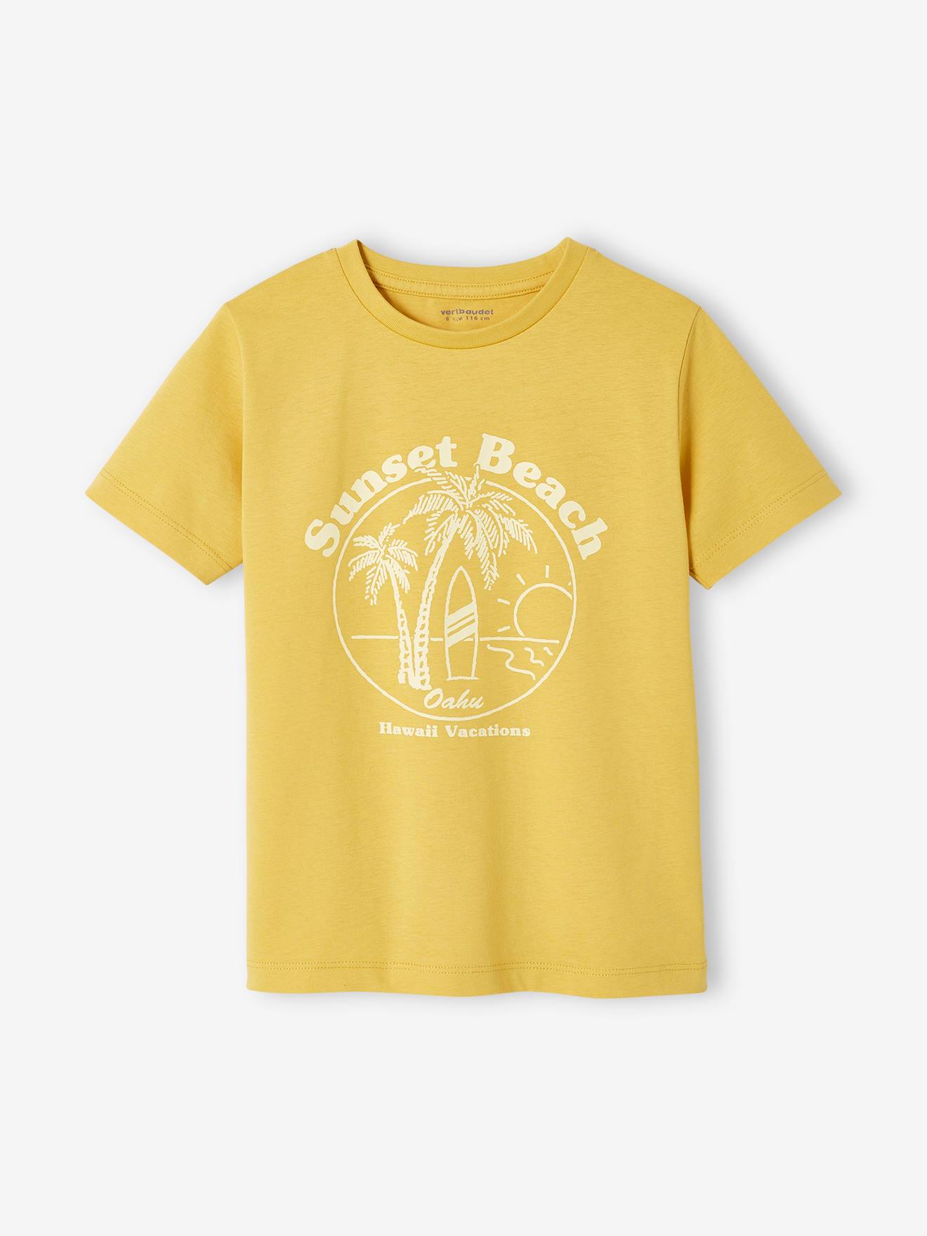 Conjunto com 3 camisetas de manga curta sortidas para meninos, na cor amarela.