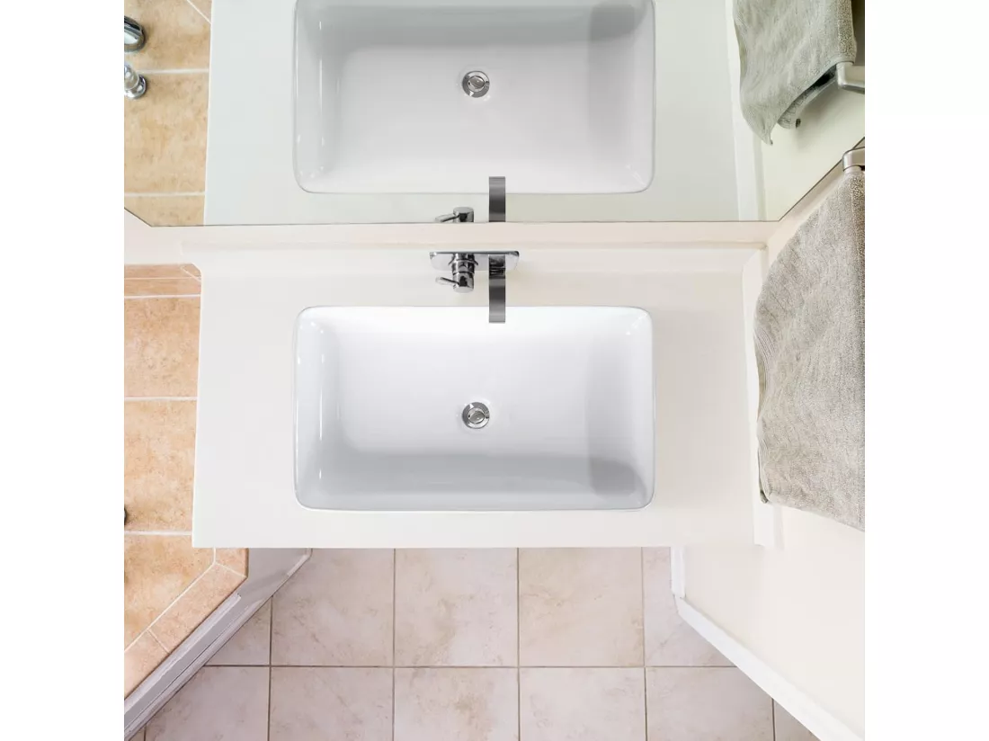 Vasque à Poser en Porcelaine Blanc, Lavabo Salle de Bain 60 x 35 x 11 cm, Lavabo Céramique Rectangulaire avec Vidange Escamotable, pour Maison, Restaurant, Hôtel