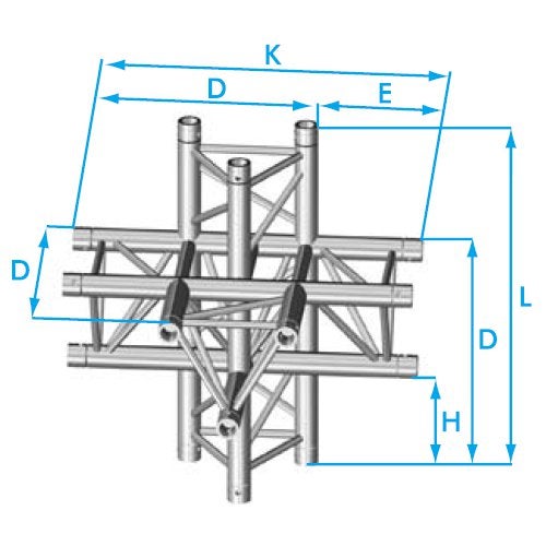 Prolyte X30D-C021 driehoek truss 5-weg stuk verticaal