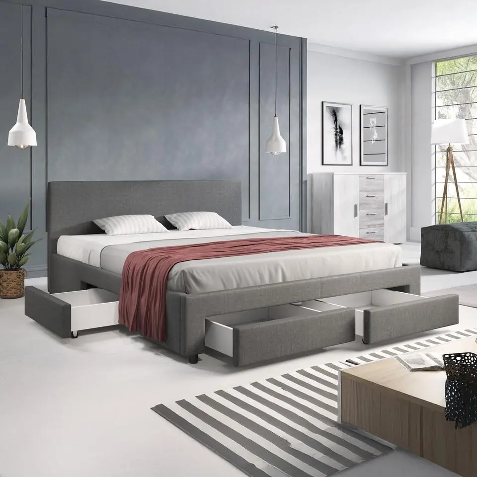 Meubella - Tweepersoonsbed Suente - Grijs - 180x200 cm