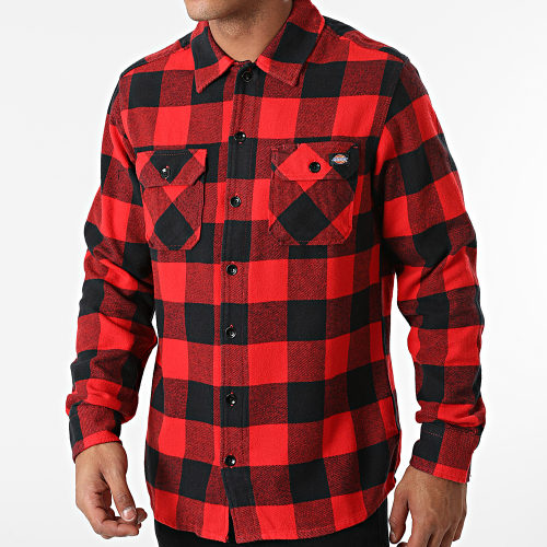 Chemise Manches Longues A Carreaux New Sacramento A4XDZ Rouge Noir