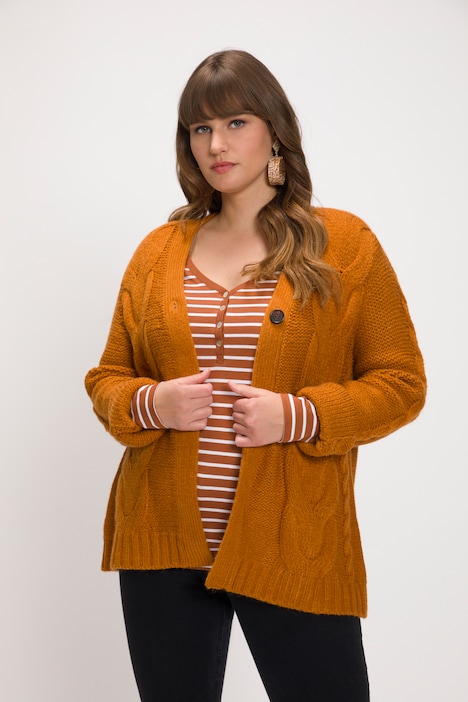 Strickjacke, Zopfmuster, Langarm