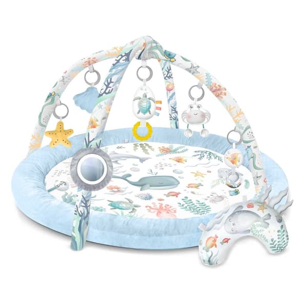 Interaktiv Babymatte Ocean⭐⭐⭐⭐⭐ for design og komfortHOVEDFUNKSJONER:- 7 multifunksjonelle leker- Dedikert pute for magestilling- Rask og enkel å bret