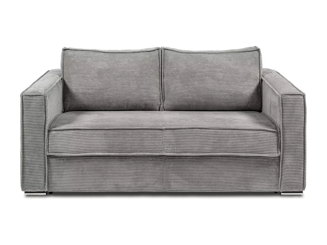 Canapé 3 places convertible express en velours côtelé gris clair - Couchage à lattes larges 140 cm - Matelas 14 cm LORETO