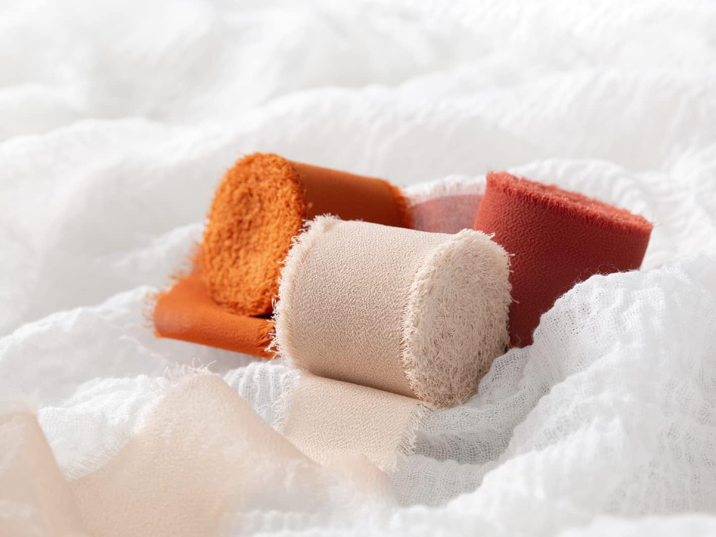 (3er Set) Chiffon Geschenkband DIY Maschen Deko Band für Geburtstage / Hochzeiten / Taufe - Rot / Orange