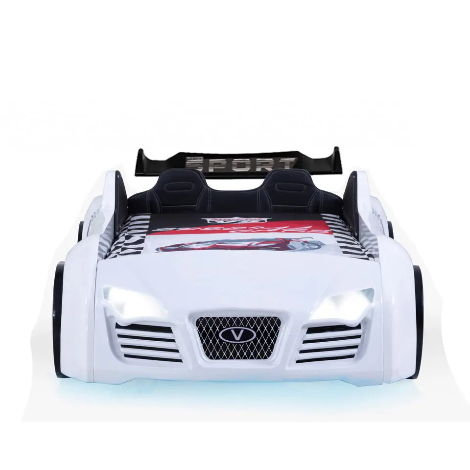 Autobed - Racebed - Met LED en sounds - V8 Sport - 239x127x72 cm - Wit