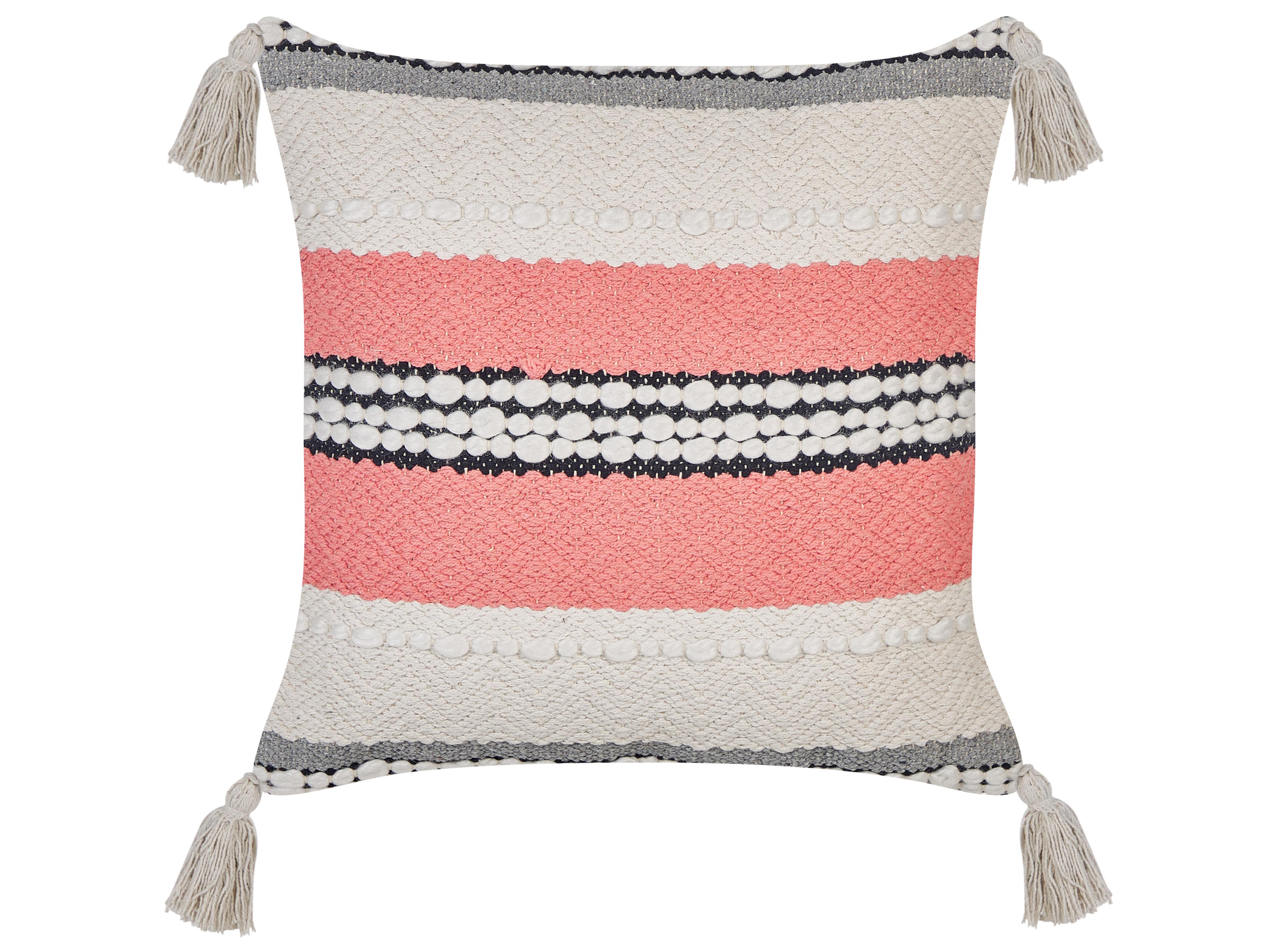 Set van 2 sierkussens EUPHORBIA Katoen 45 x 45 cm Beige gestreept