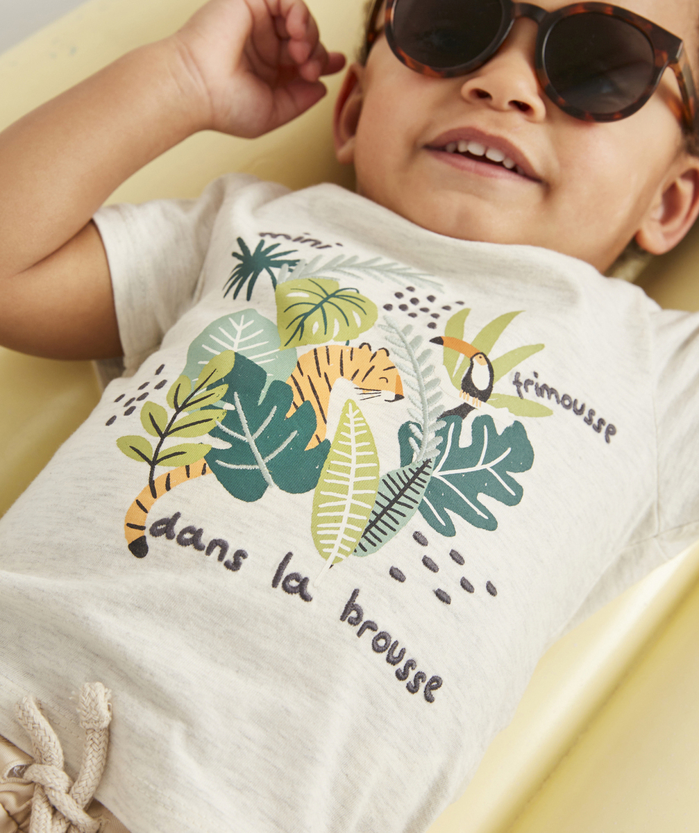 T-SHIRT BÉBÉ GARÇON EN FIBRES RECYCLÉES ÉCRU AVEC ANIMATION