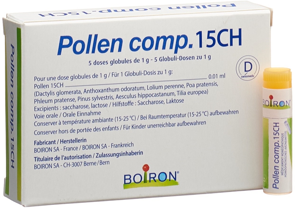 Boiron Pollen comp. 15 CH<br>5 × 1 Dosis, Flasche, Globuli