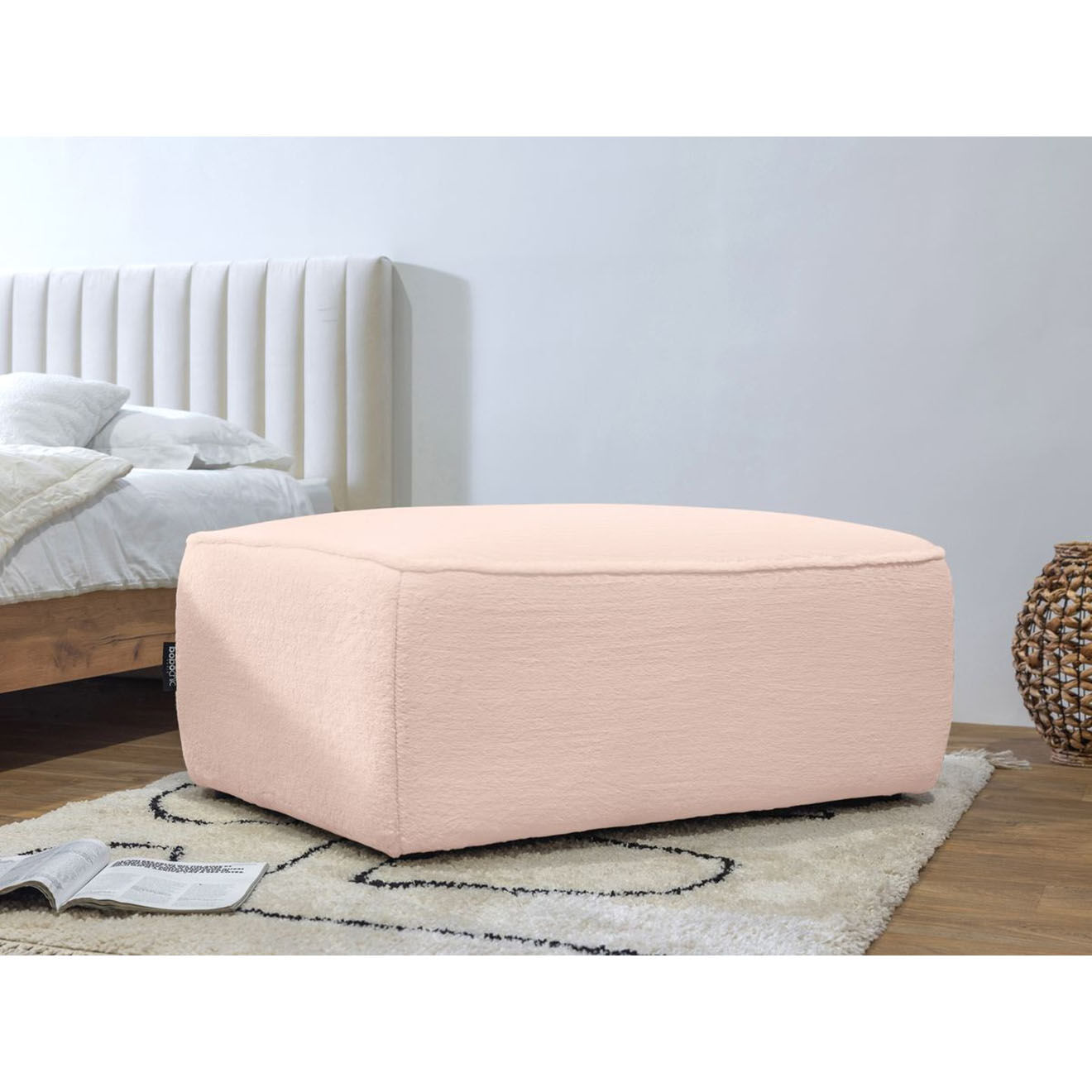 Bobochic Pouf rectangulaire angora rose - 100x70x44 cm