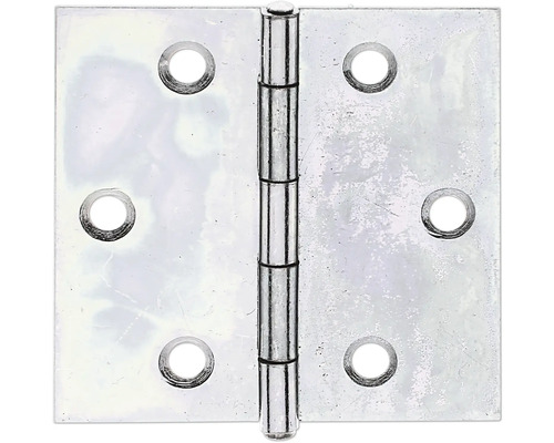 Vierkant scharnier met geklonken messing pen, 51 x 51,2 mm, sendzimir verzinkt