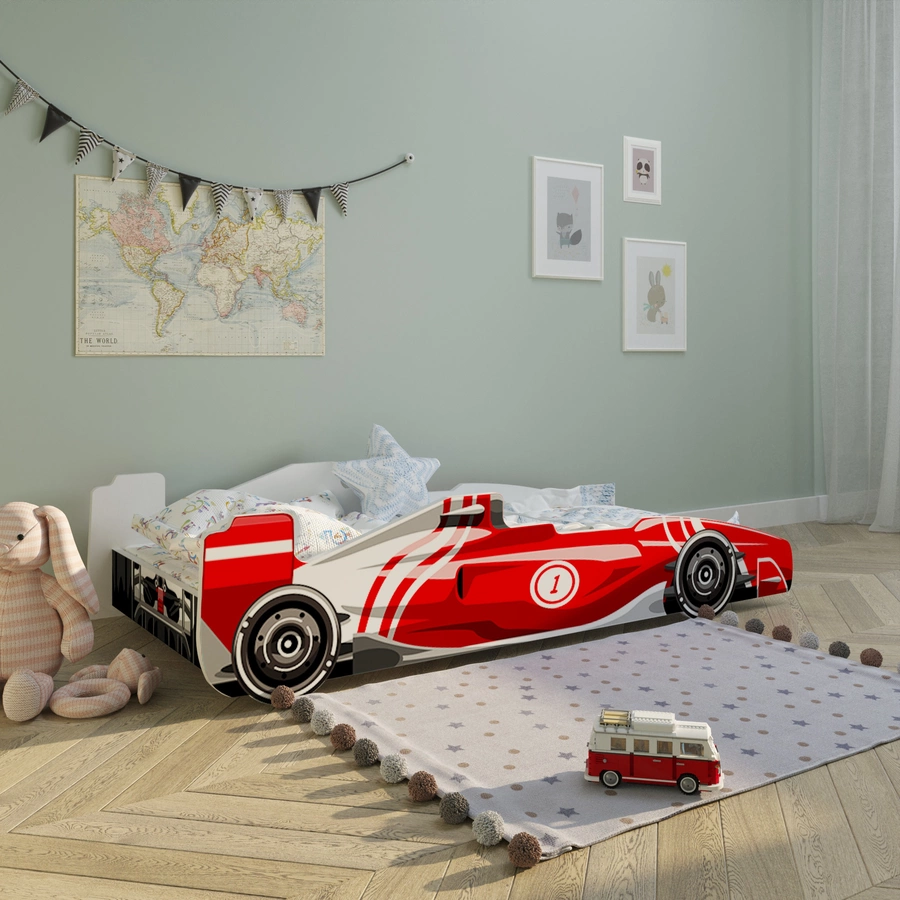 Kids Collective Autobett Kinderbett Jugendbett 80x160 mit Rausfallschutz | Spielbett rot mit Matratze