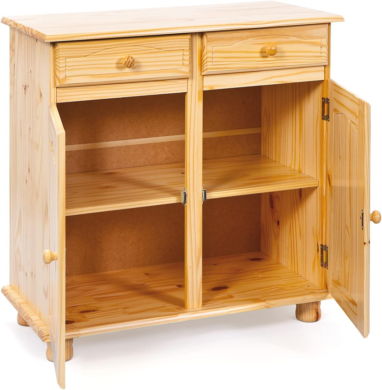 Inter Link – Landhausstil Kommode – Sideboard – Sideboard Buffet – Landhausstil – Beistellschrank - Kiefer massiv – 2 Türen – 2 Schubladen – Natur lackiert - Pamina